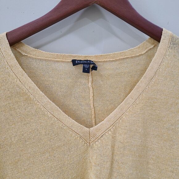 Eileen Fisher Women 100% Linen Sweater Small Yellow Beachy Open Knit Lightweight - Picture 3 of 9